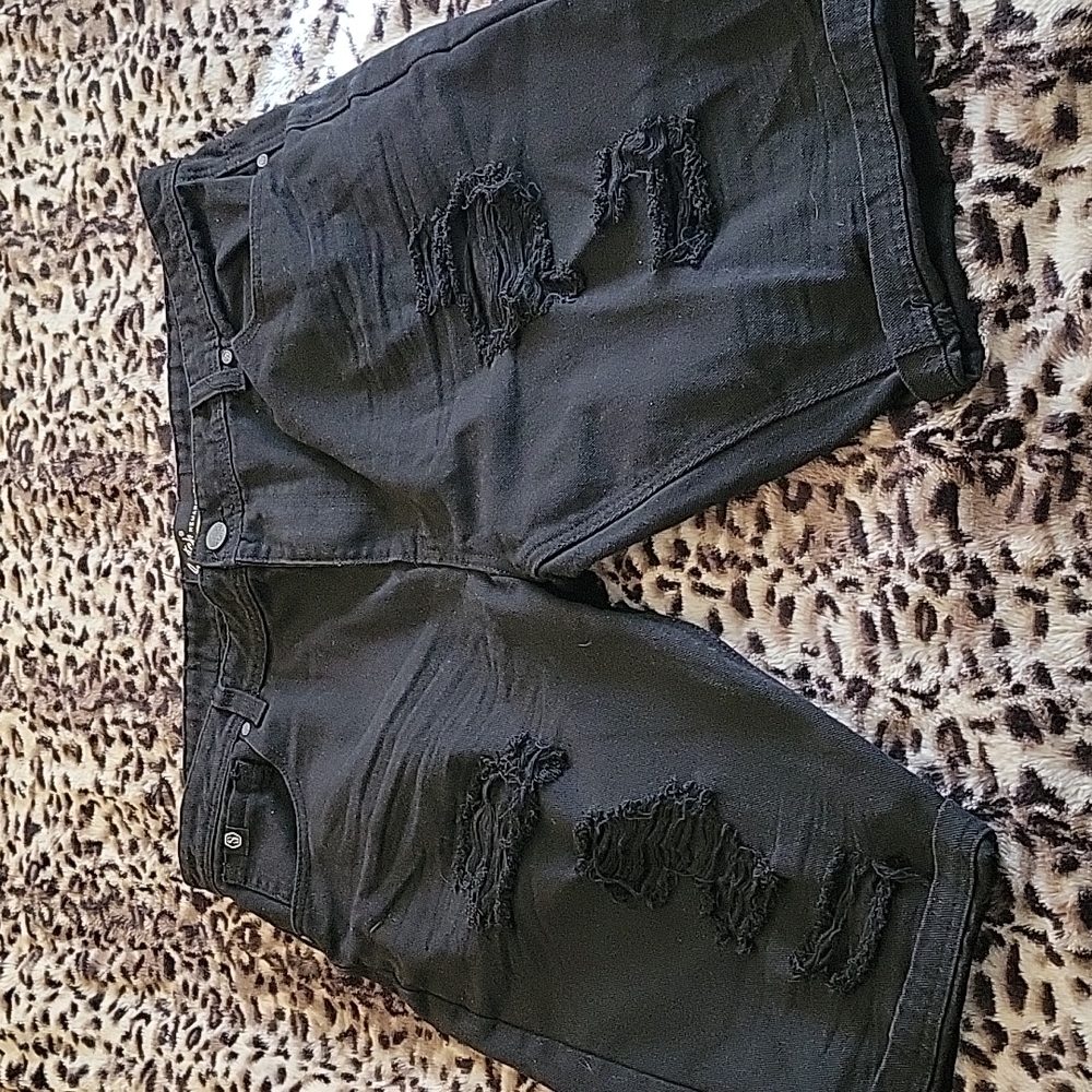 Switch black denim deconstructed shorts